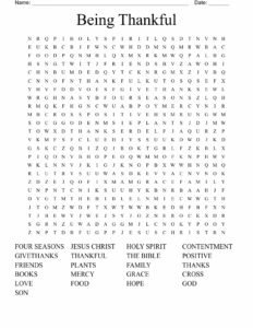 Being Thankful Word Search WordMint