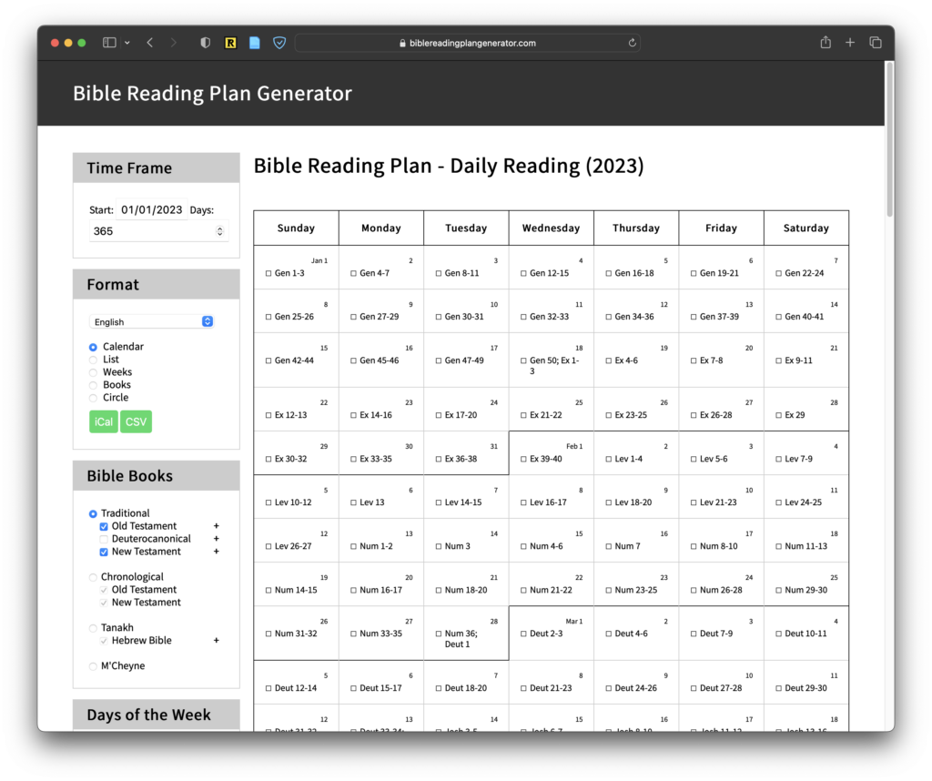 Daily Bible Reading Chart Printable per Day