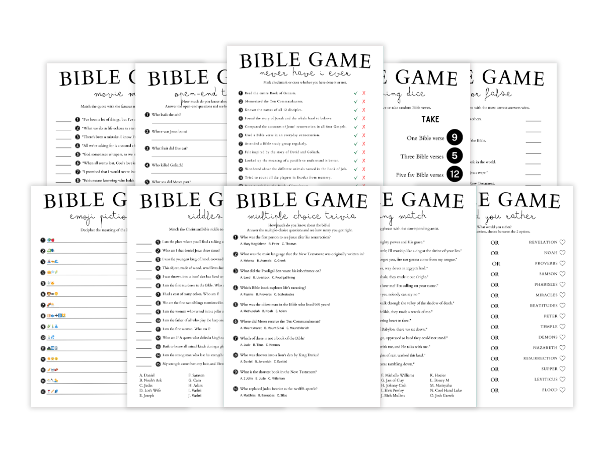 Bible 10 Games Bundle Digital Download Print Play Palace