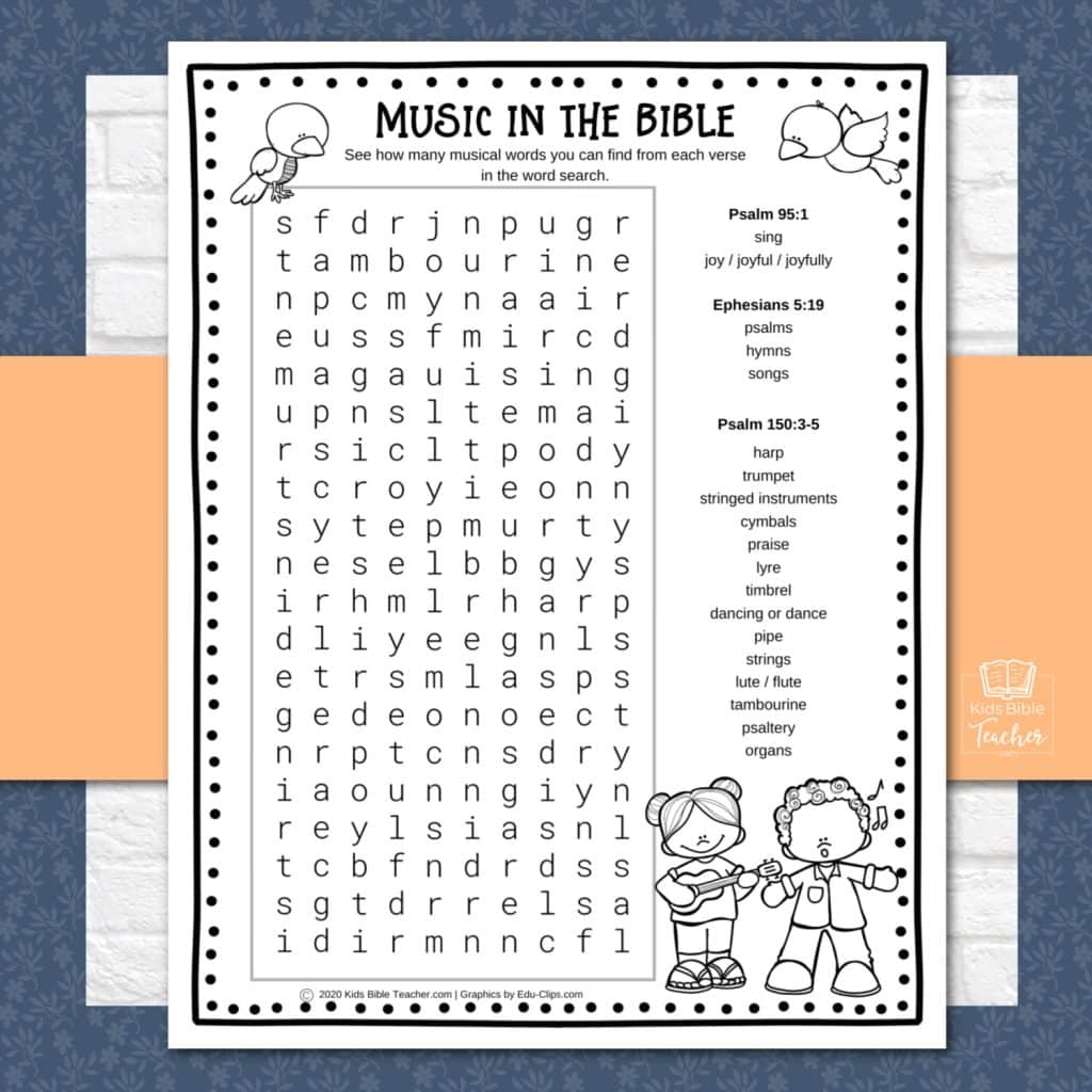 bible activity pages about music kids bible teacher