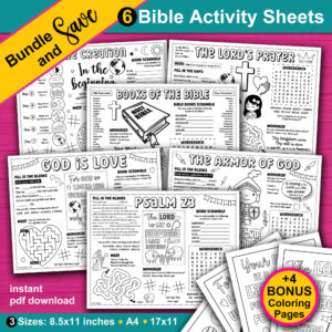 Bible Activity Sheets Bundle 6 Christian Bible Activity Placemats For Kids Sunday School Kids Church Homeschool Activities Etsy
