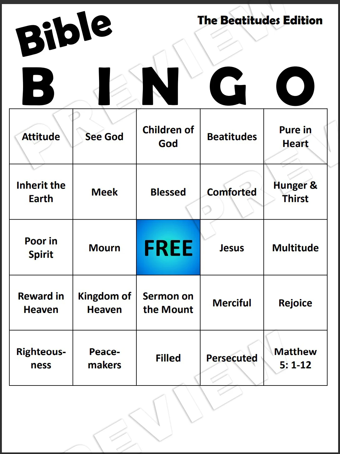 Bible Bingo The Beatitudes Edition Payhip