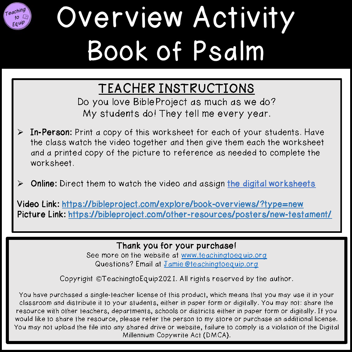Bible Book Of Psalm Summary Overview Activity Made By Teachers