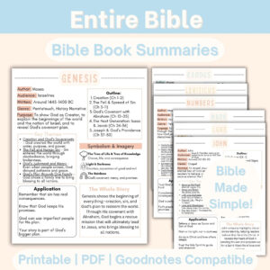 Bible Book Summary Printable Etsy