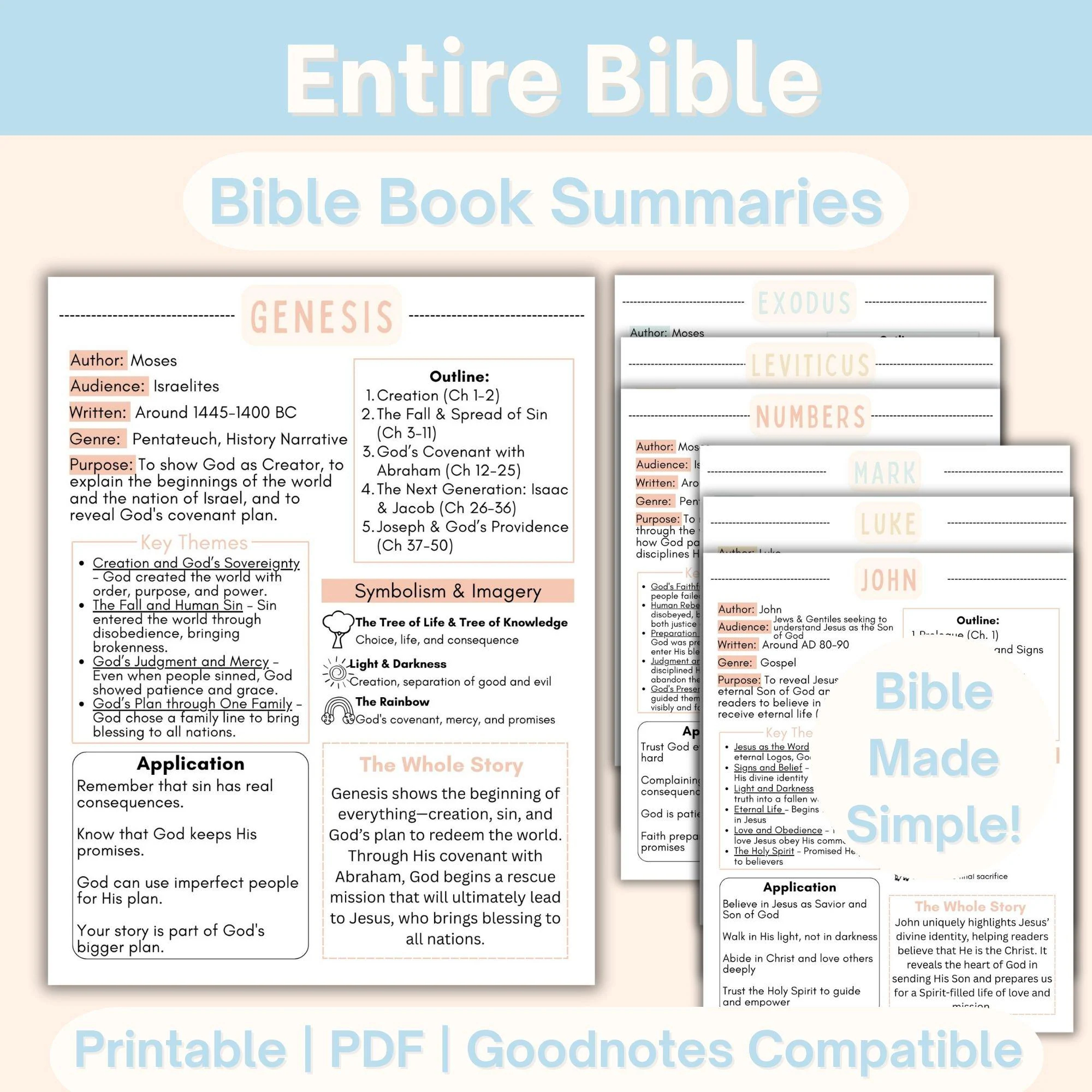 Bible Book Summary Printable Etsy