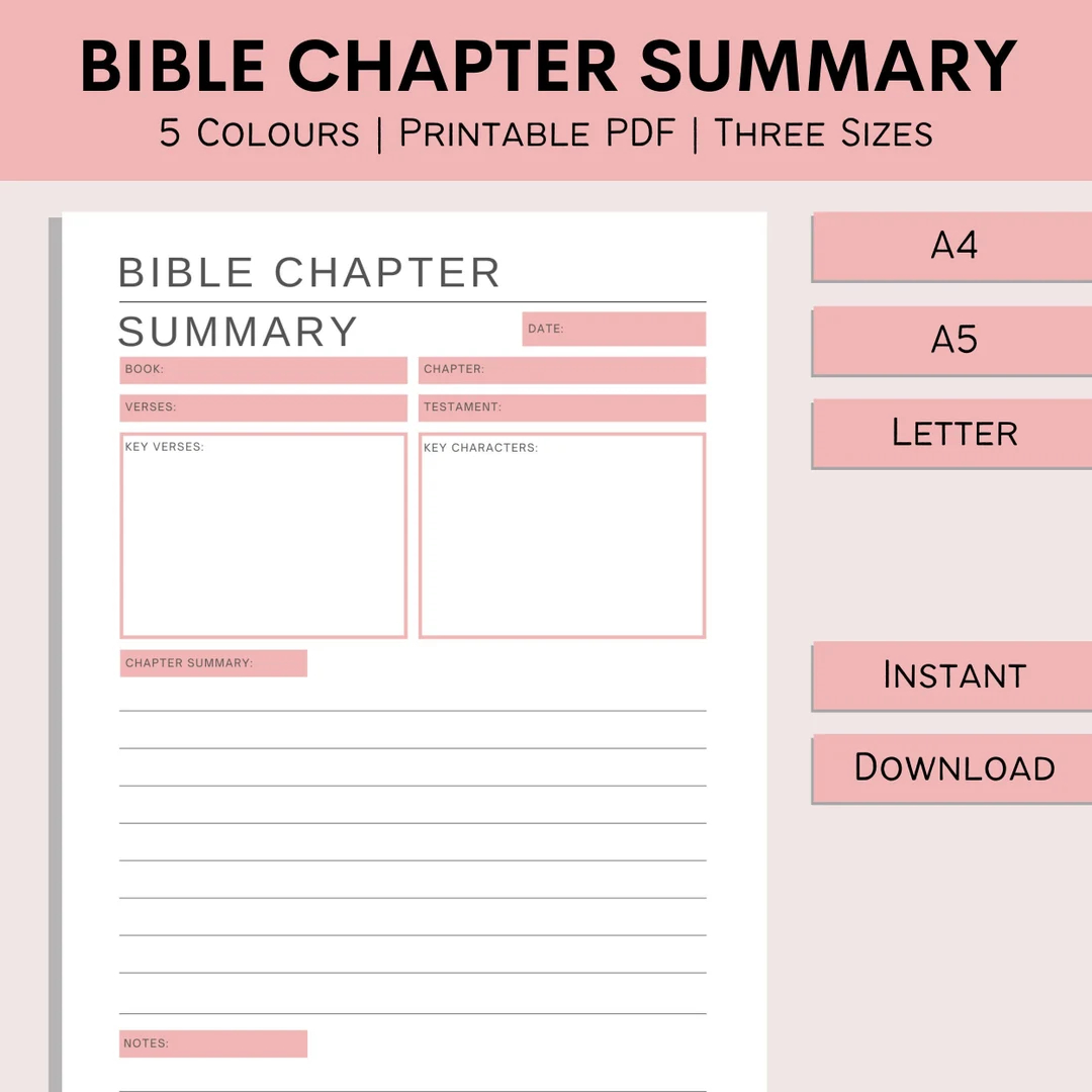 Bible Chapter Summary Bible Study Journal Sheet Chapter Pages Scripture Study Journal Bible Journaling PDF A4 A5 Letter Etsy