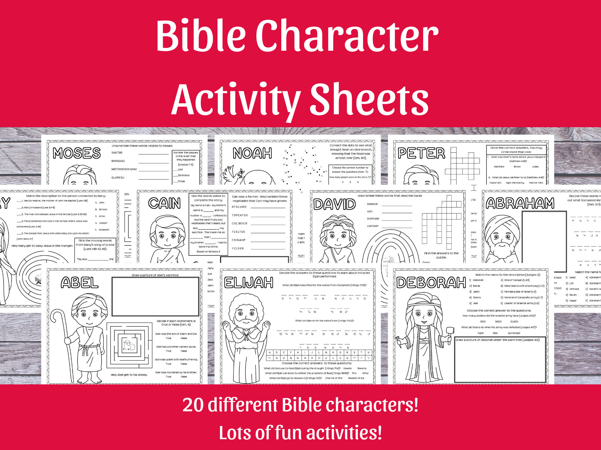 Bible Character Activity Sheets Etsy
