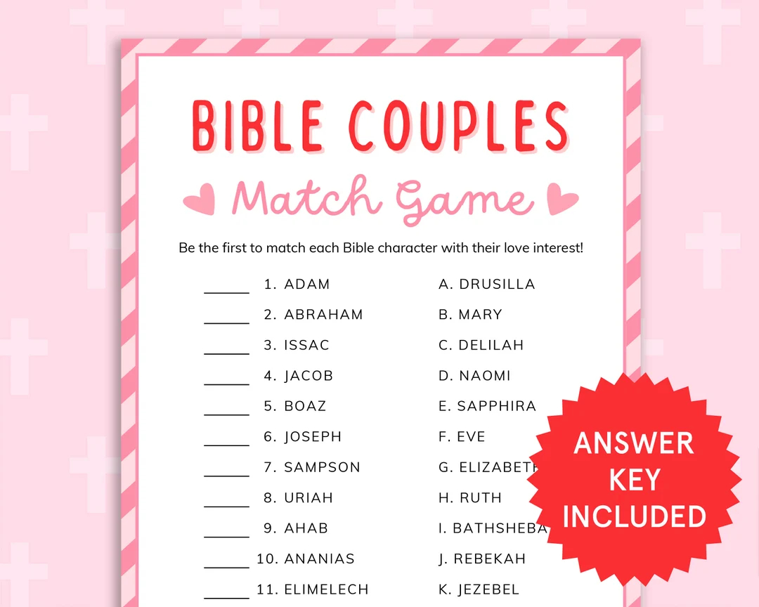 Bible Couples Match Game Bible Games For Kids Adults Church Valentines Day Fun Church Party Games Womens Ministry Printable Christian Games Etsy