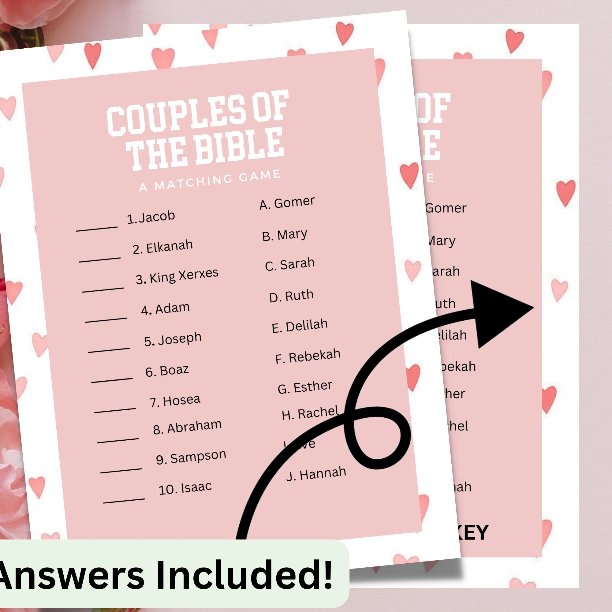 Bible Couples Match Game Valentine Bible Match Party Game Bible Games For Kids Adults Fun Church Party Games Etsy