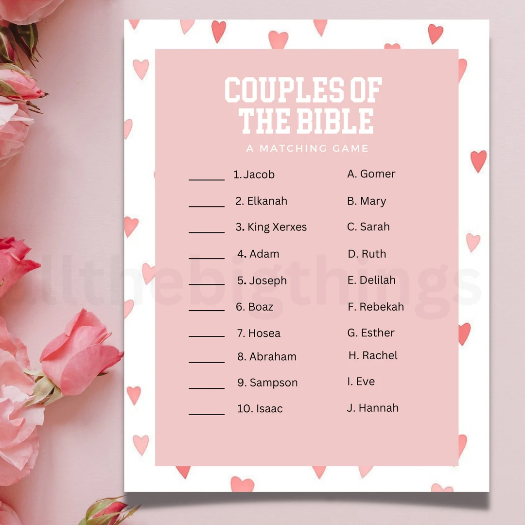 Bible Couples Match Game Valentine Bible Match Party Game Bible Games For Kids Adults Fun Church Party Games Etsy