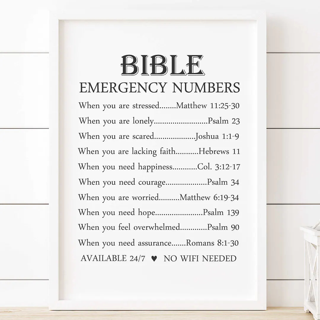 Bible Emergency Numbers Best Christian Art Give It To God Don t Lose Hope Lonely Stress Relief Gift Worried Psalms Bible Verses TLC Etsy