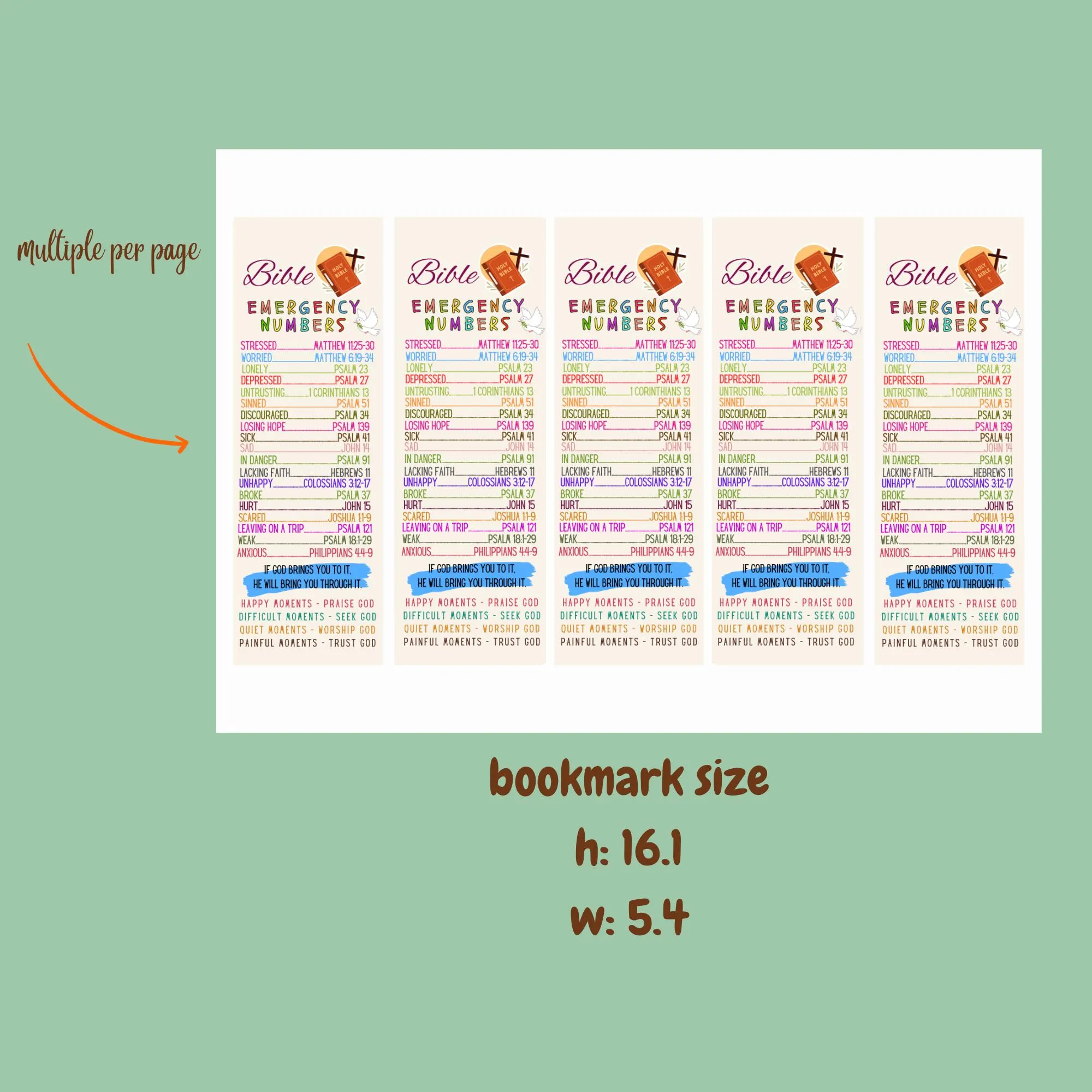 Printable Bible Emergency Numbers Bookmark