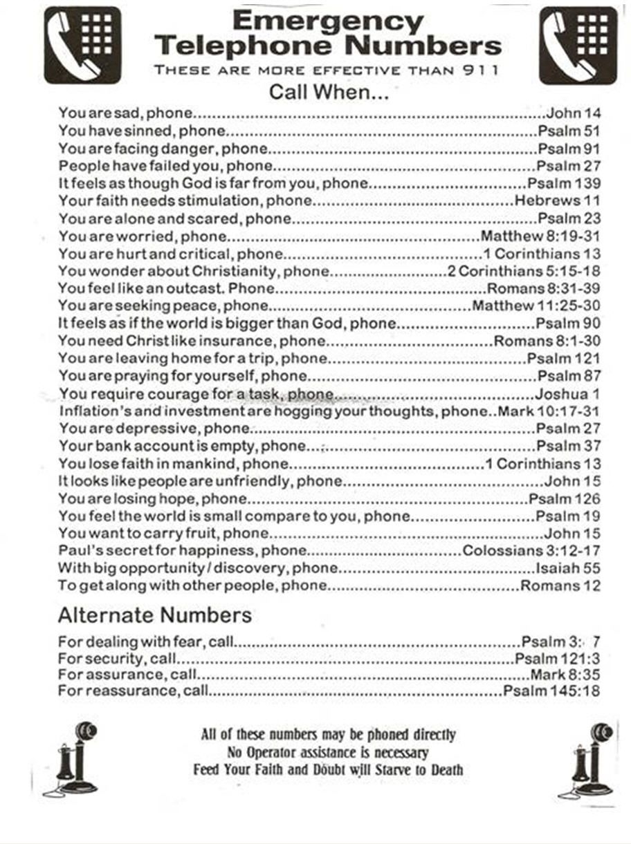 Catholic Bible Emergency Numbers Printable