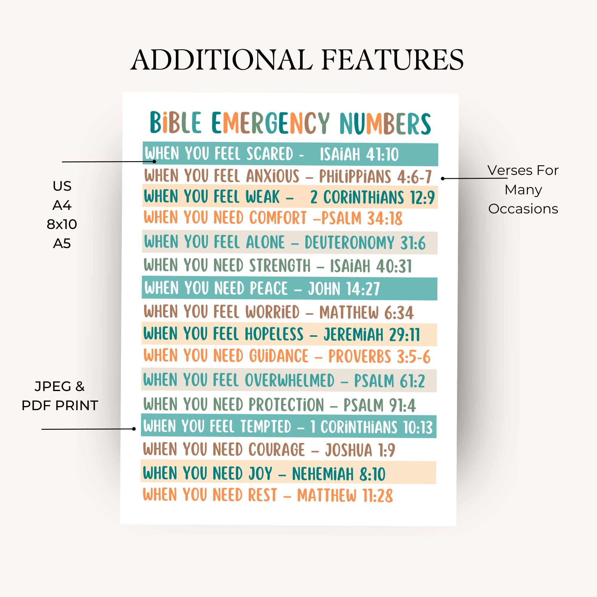 Bible Emergency Numbers Printable Emergency Bible Numbers Emergency Numbers Bible Verses Emergency Bible Scriptures Etsy