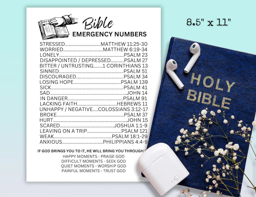 Bible Emergency Numbers Printable Emergency Bible Verses Scripture Emergency Numbers Bible Verse Phone Numbers What To Read In Scripture Etsy