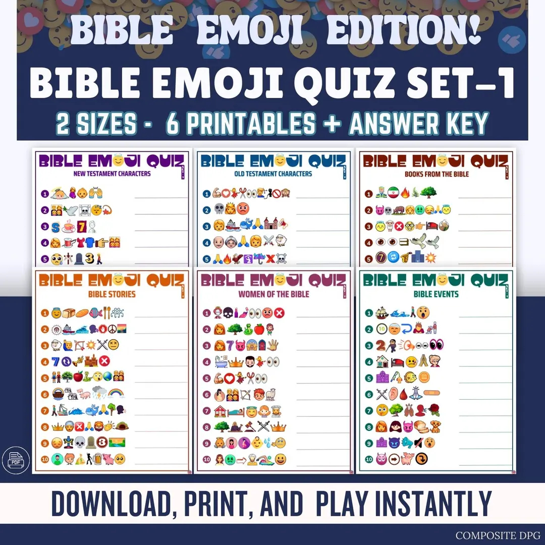 Bible Emoji Quiz Games 6 Emoji Quiz Printables Set 1 For Church Activities Bible Study Fun Quiz For Adults kids Instant Download PDF Etsy