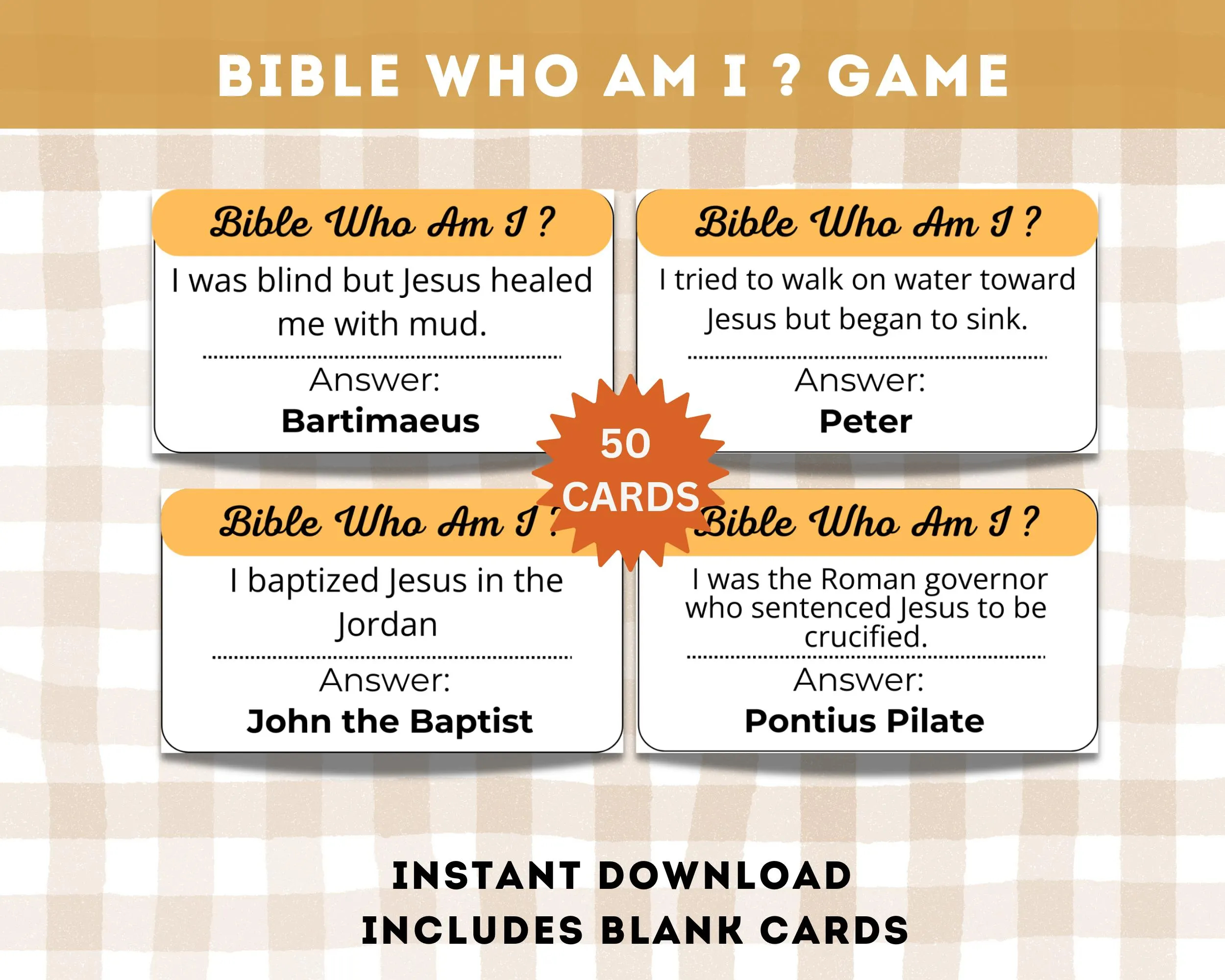 Bible Game Who Am I Game Printable Cards 50 Unique Bible Character Clues For Kids Sunday School Activity Christian Classroom Game Etsy
