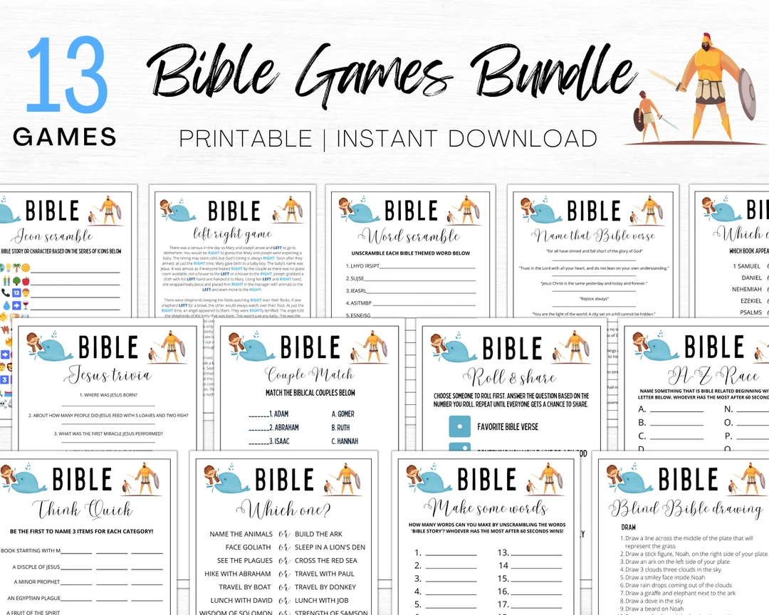 Bible Games Bundle Bible Study Games Bible Games For Adults Kids Youth Group Game Bible Trivia Bible Memory Bible Game Printable Etsy