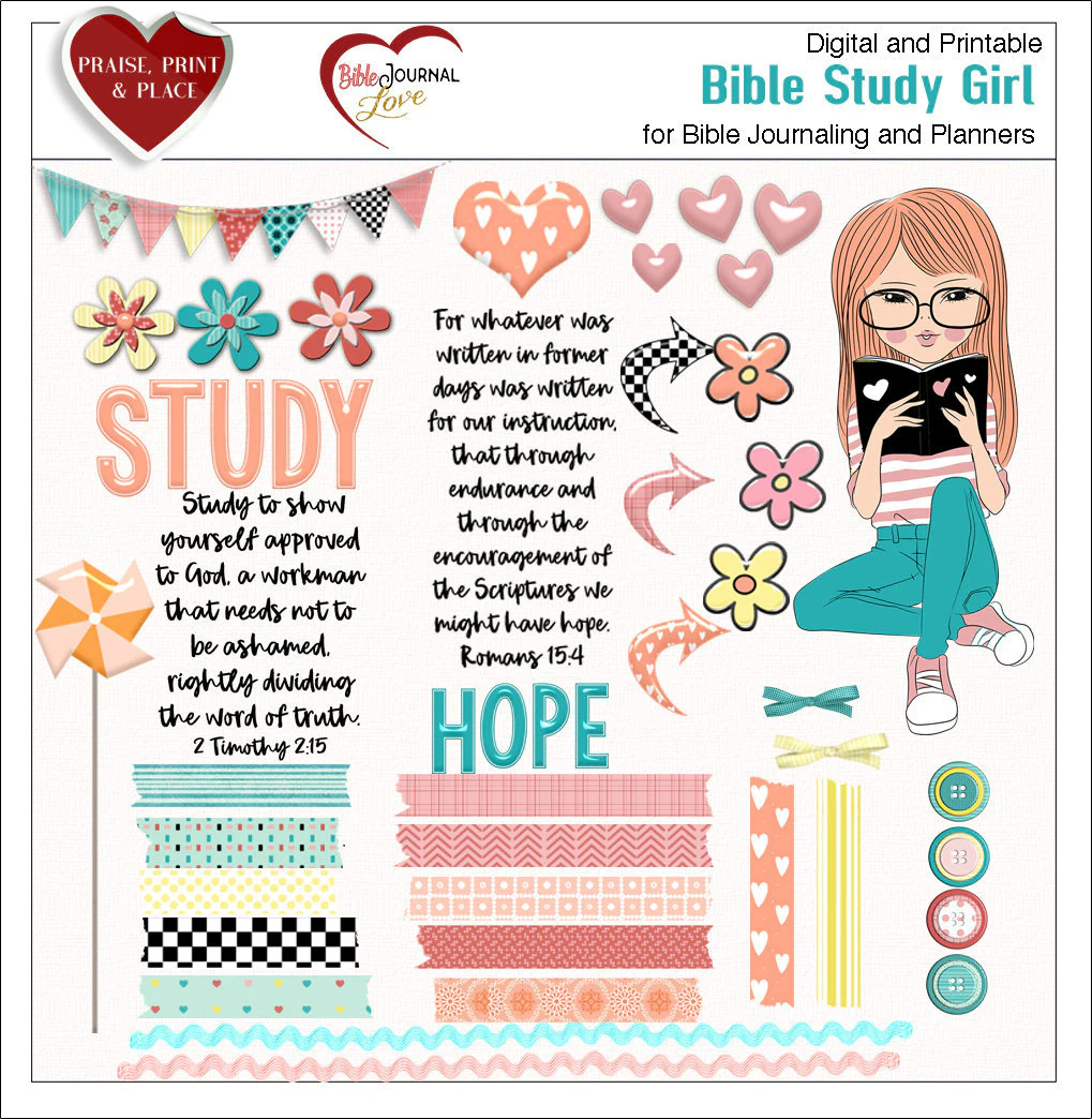 Bible Journal Girl Clip Art Kit Printable Stickers PDF PNG Etsy