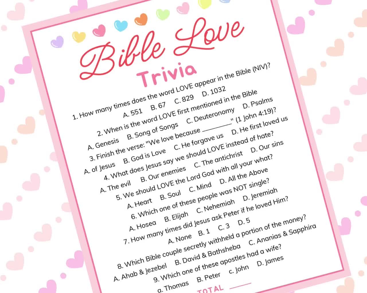 Bible Love Trivia Game Printable Bible Games For Kids Adults Fun Church Valentines Day Party Games Sunday School Kids Bible Study Game Etsy