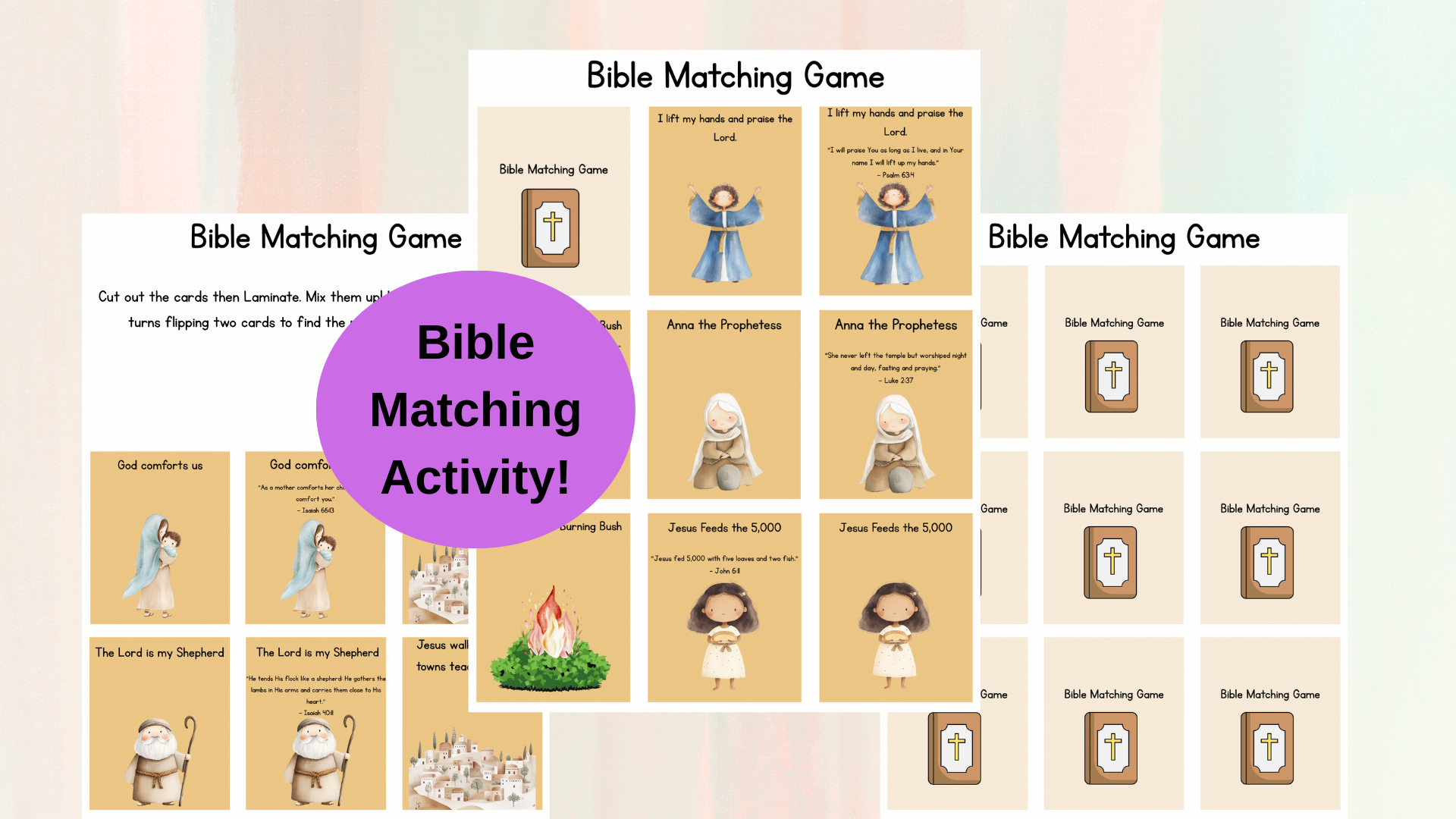 Bible Matching Game For Kids Printable Christian Memory Cards With Verses Illustrations Classful
