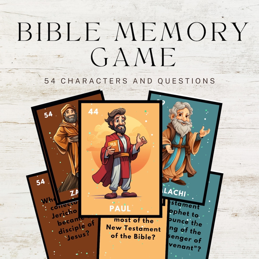 Bible Memory Game Match 54 Bible Characters Printable Bible Pairs Printable Bible Games church Bible Games printable Christian Games Etsy