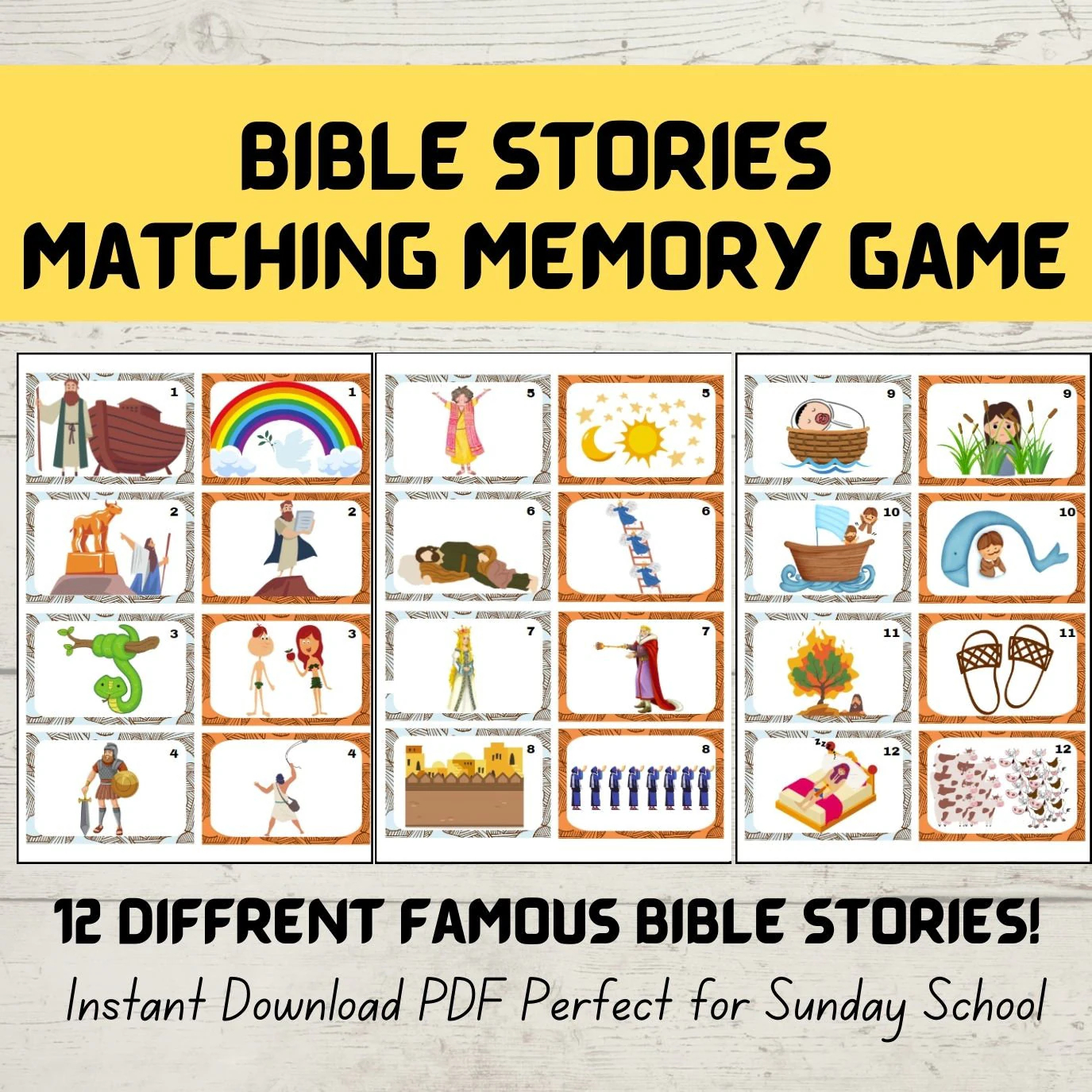 Bible Memory Matching Game Old Testament Stories Bible Craft For Kids Sunday School Activity Christian Resource Homeschool Printable Etsy