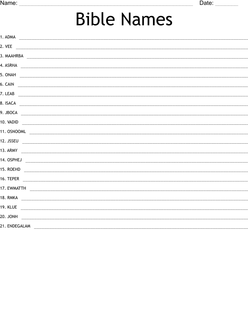 Bible Names Word Scramble WordMint