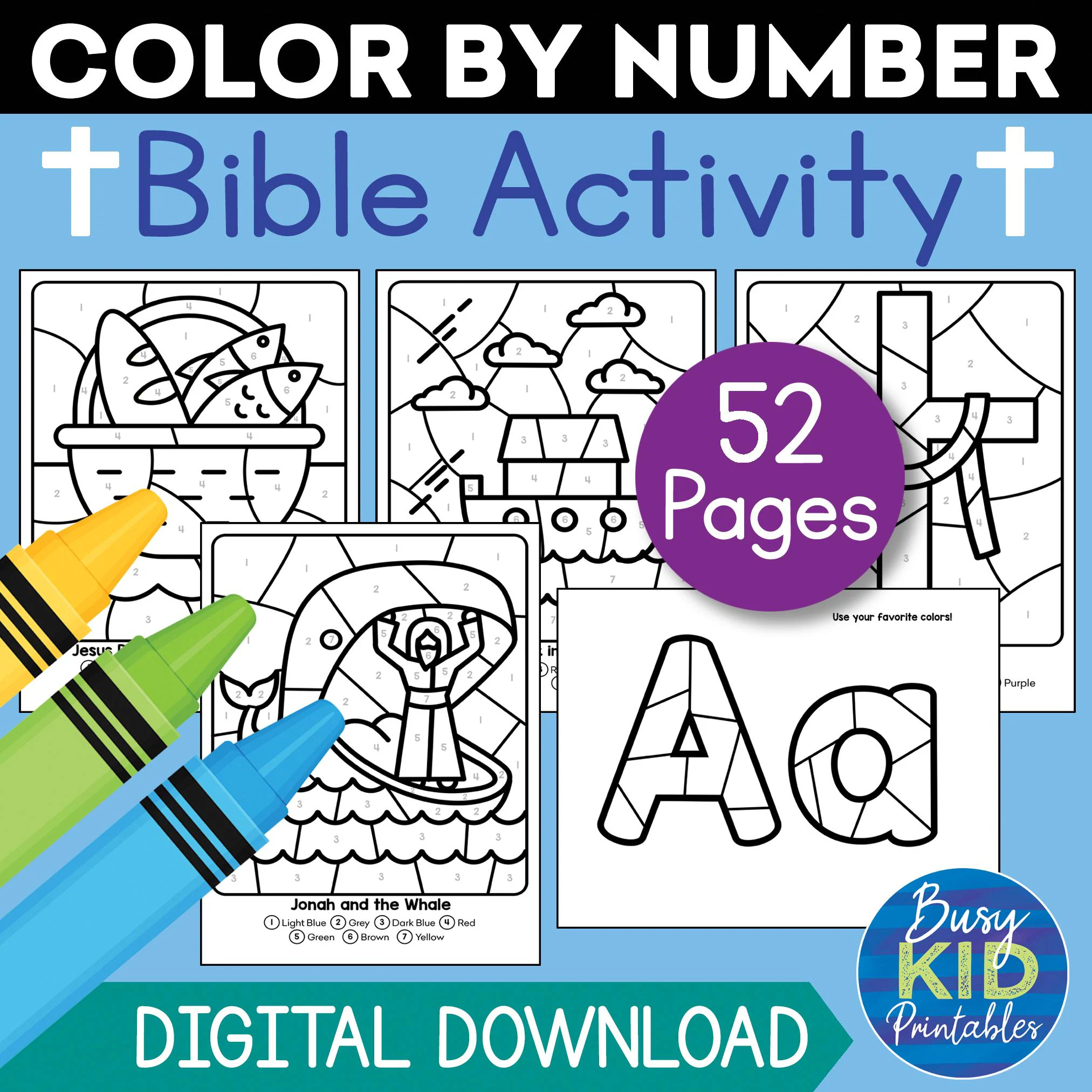 Bible Preschooler Printable Color By Number Christian Activity Pages For Preschool And Kindergarten Etsy