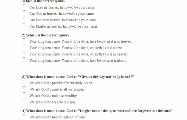 Bible Quiz The Lord s Prayer Response Options Studocu