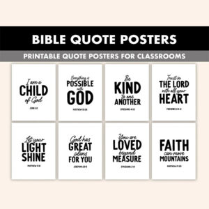 Bible Quote Posters 8 Inspirational Bible Verse Wall Art For Classroom Black And White Christian Prints Classroom Bible Quotes Etsy