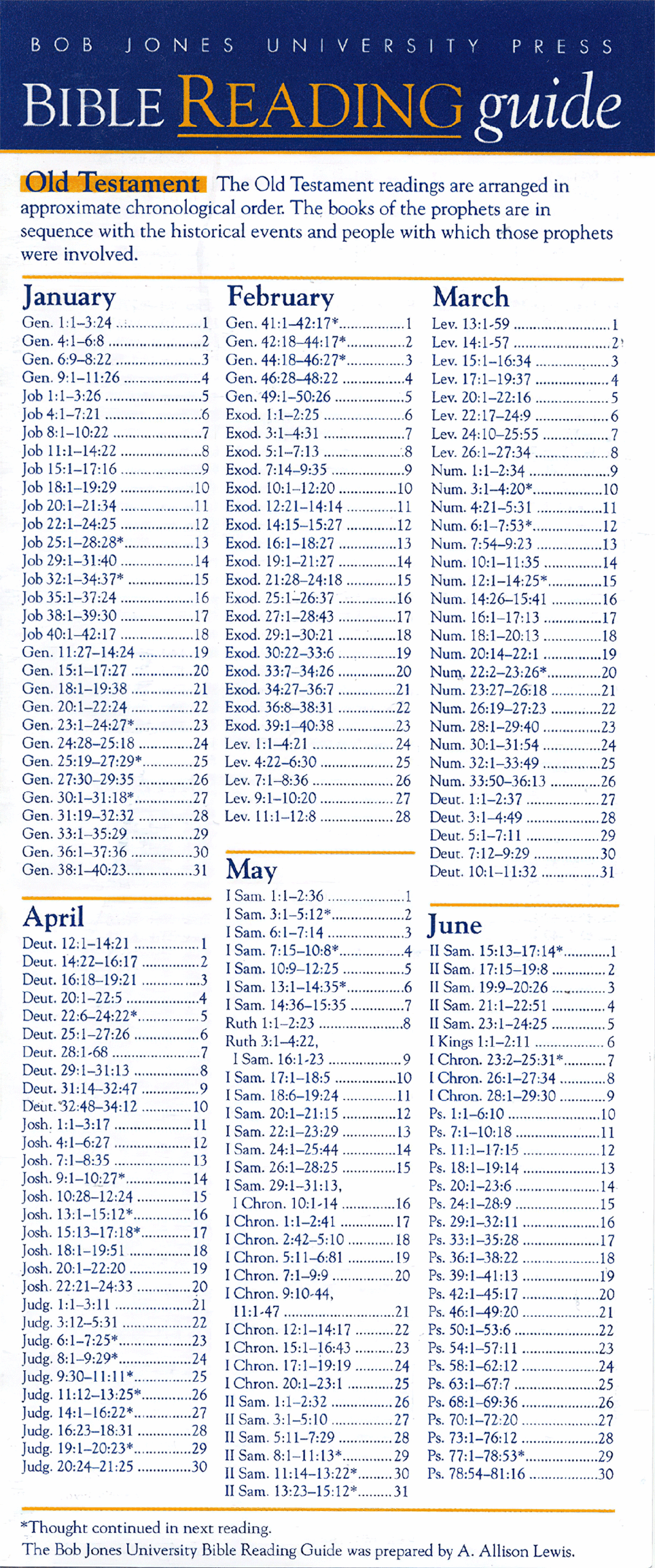 Bible Reading Guide Chronological Bible Reading Plan A A Lewis 