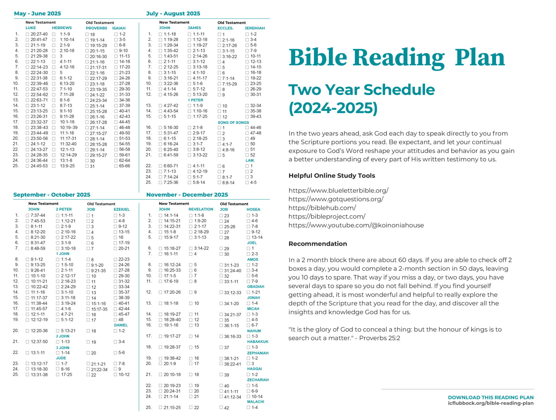 Bible in 2 Years Reading Plan Printable