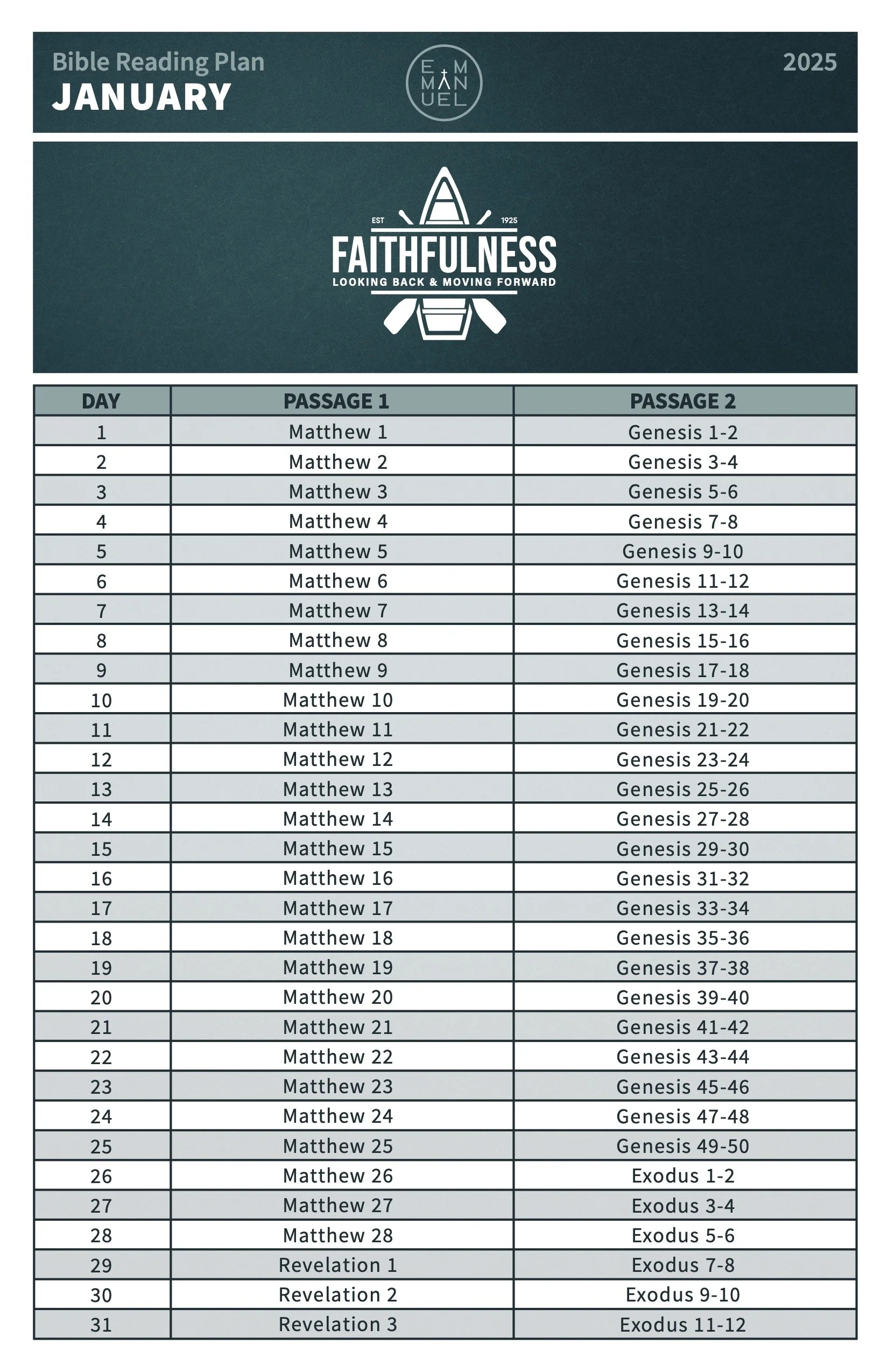Bible Reading Plan 2021 Emmanuel Church