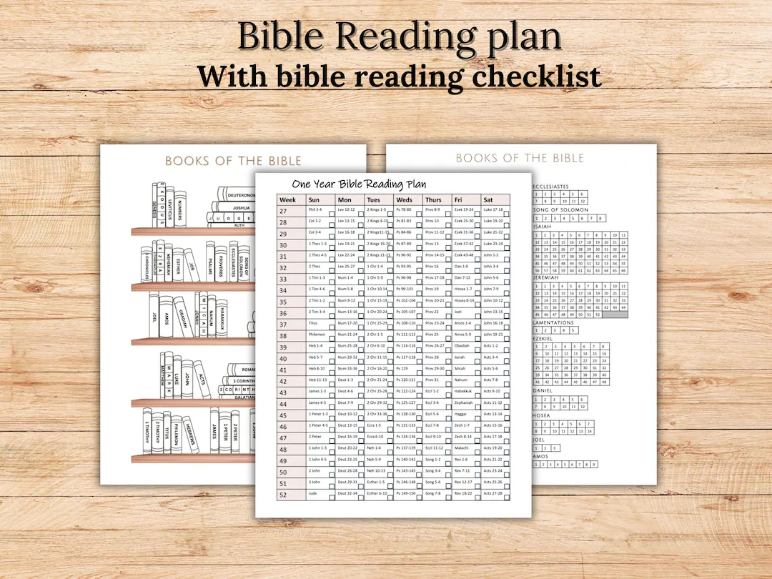 Bible Reading Plan Bible Reading Checklist Tracker Yearly Bible Bookshelf Study Tools Printable Etsy