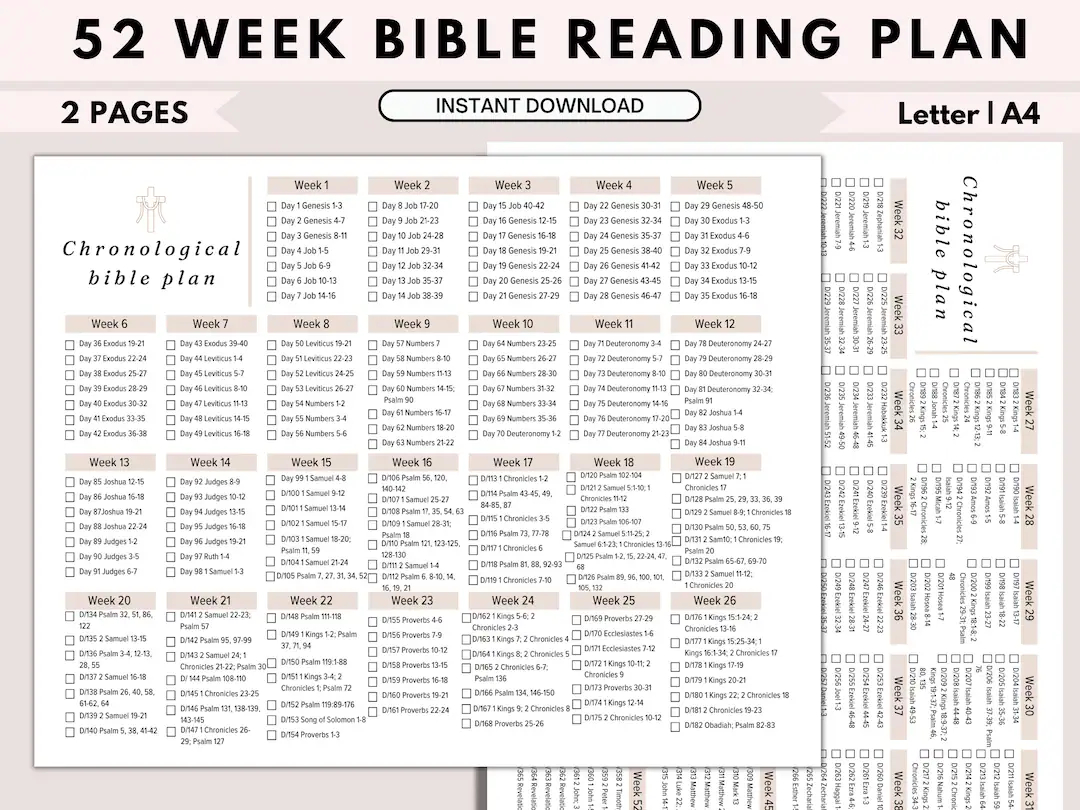 Bible Reading Plan Bible Reading Goals New Testament 365 Days Bible Reading Chronological Bible Tracker Printable Bible In A Year Etsy