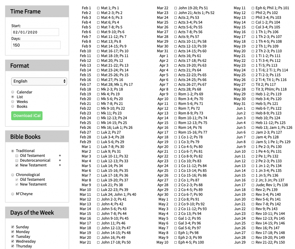 Bible Reading Plan Generator John Dyer