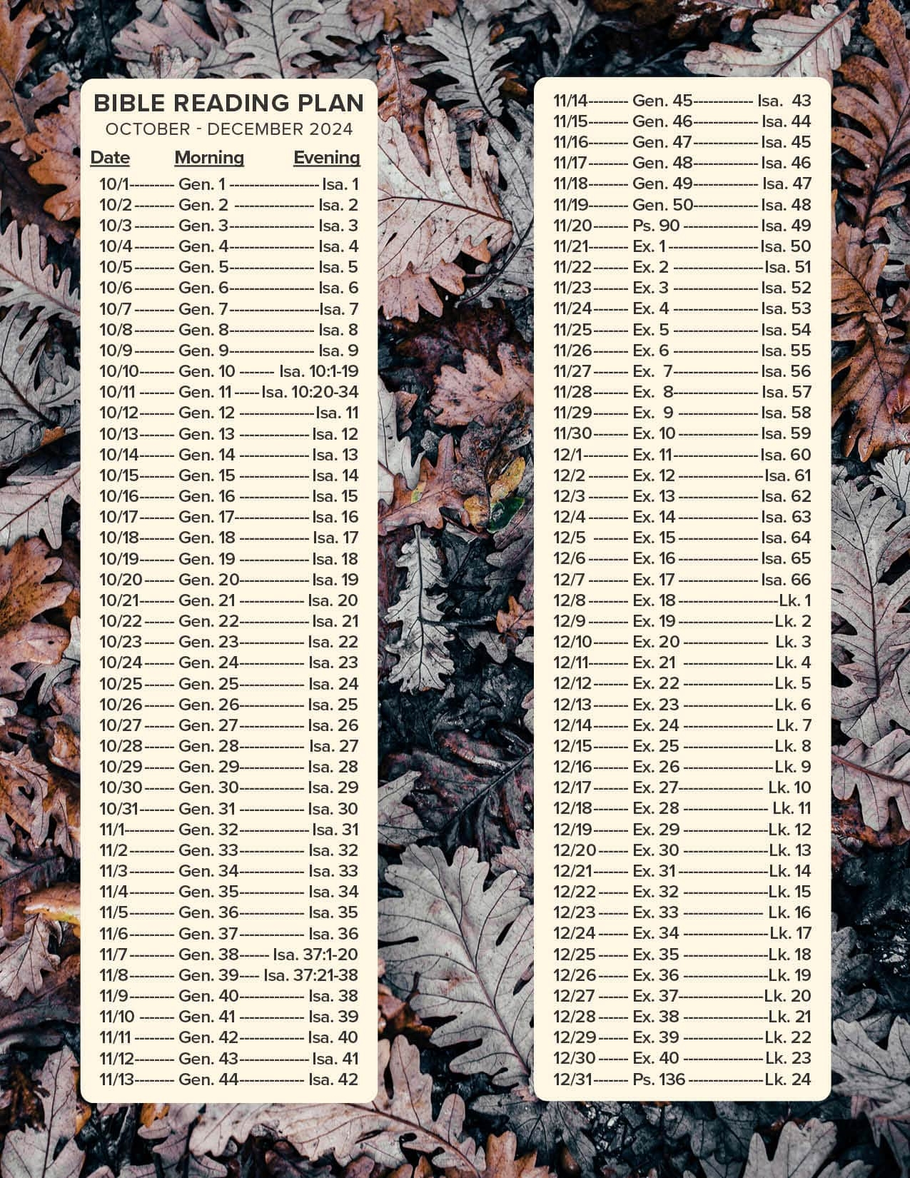 Printable October Bible Reading Plan
