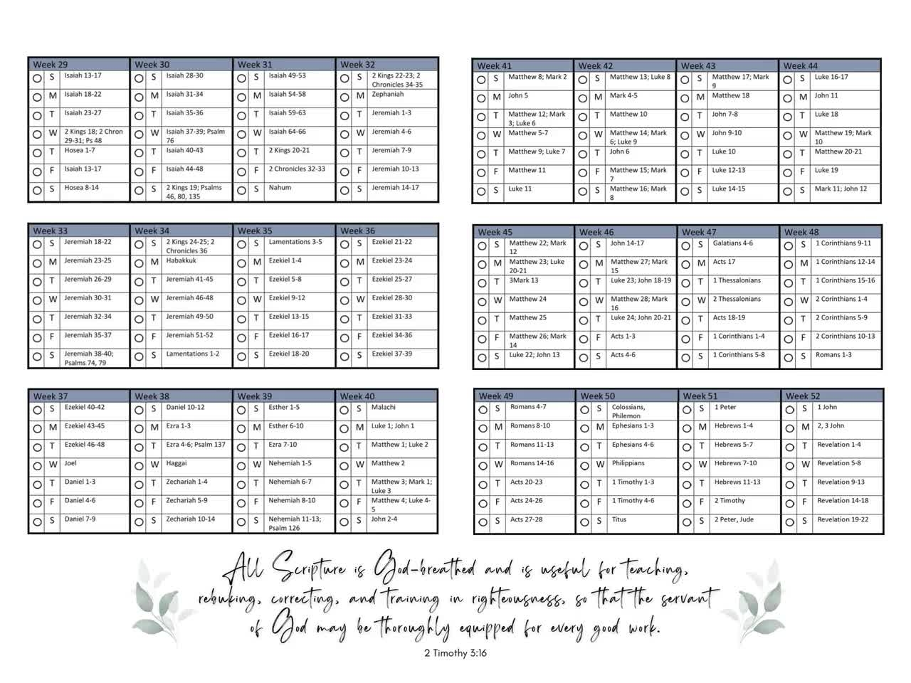 Bible Reading Tracker Chronological Bible Plan Printable Daily Bible Study Christian Instant Download One Year Reading Plan Etsy