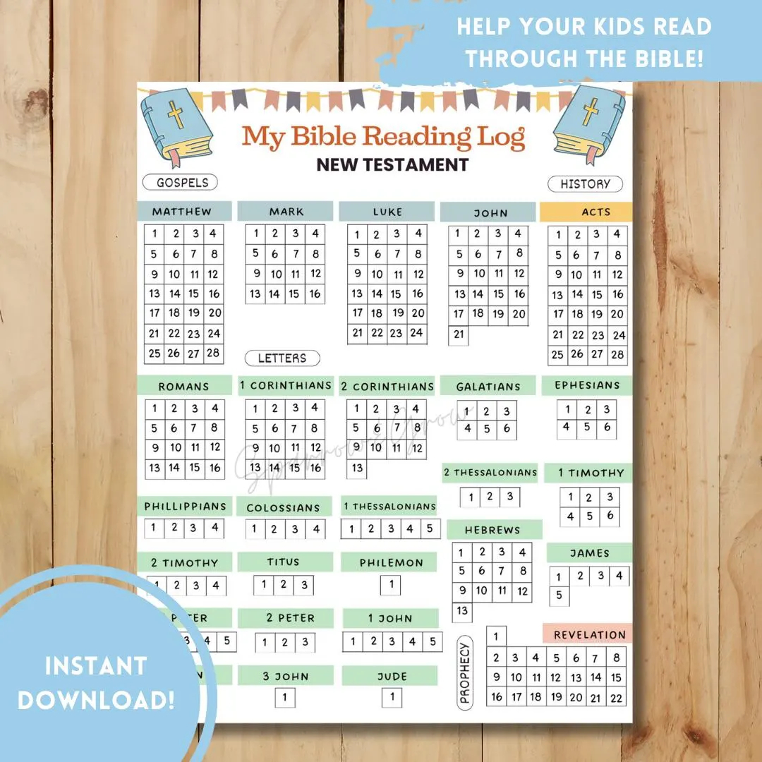 Bible Reading Tracker Kids Daily Bible Study Planner Christian Printables Bible Plan For Kids Bible Reading Log Kids New Testament Etsy
