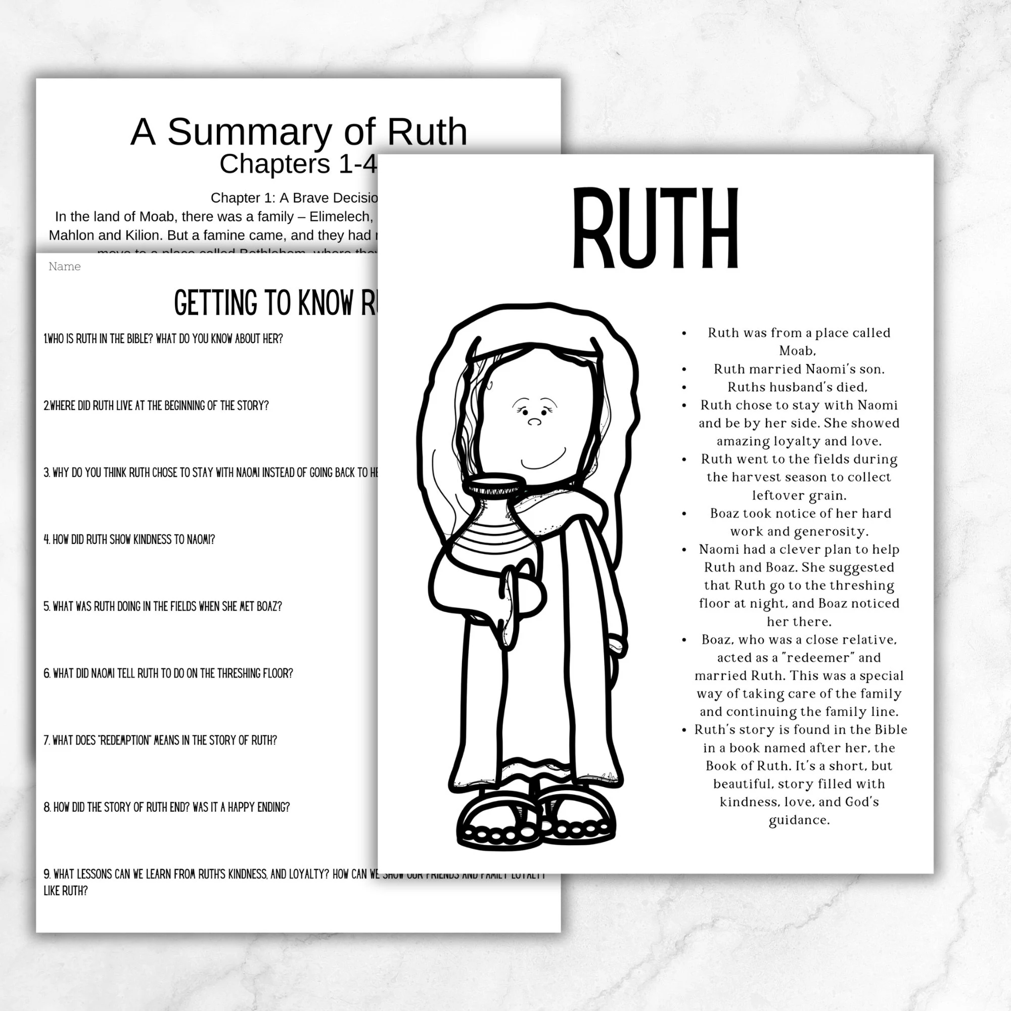 Bible Study For Kids Ruth Story Worksheet Summary Of Ruth The Women Of The Bible Series Elementary Church Sunday School Workbook Prompt Etsy