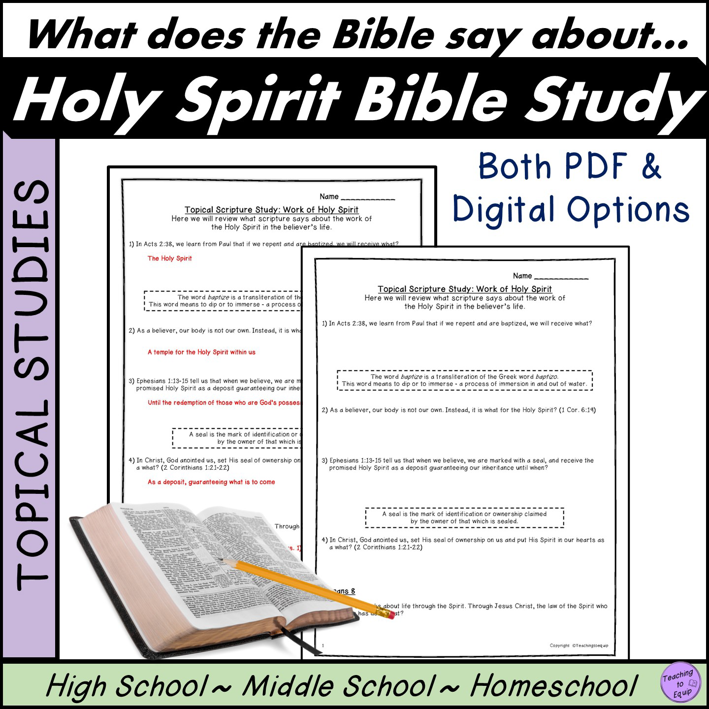 Bible Study Holy Spirit Topical Questions Worksheets Middle High School Classful