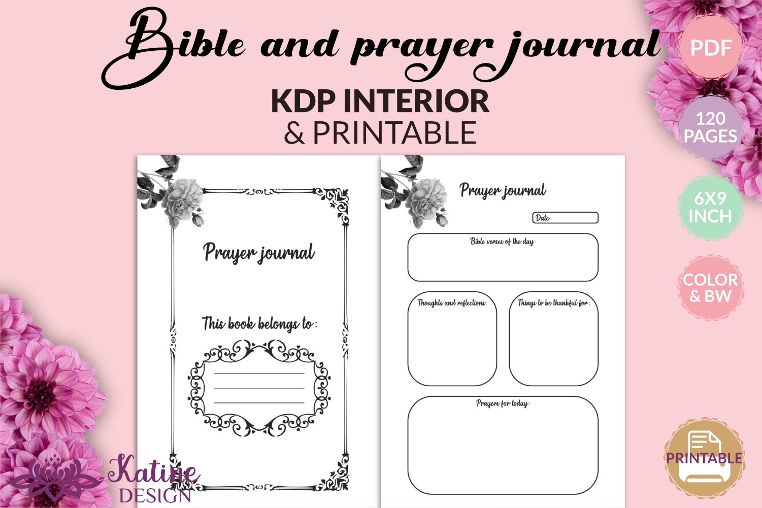 bible study journal and prayer printable pdf kdp template