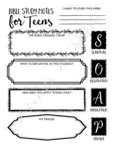 bible study journal notes for teens instant download printable