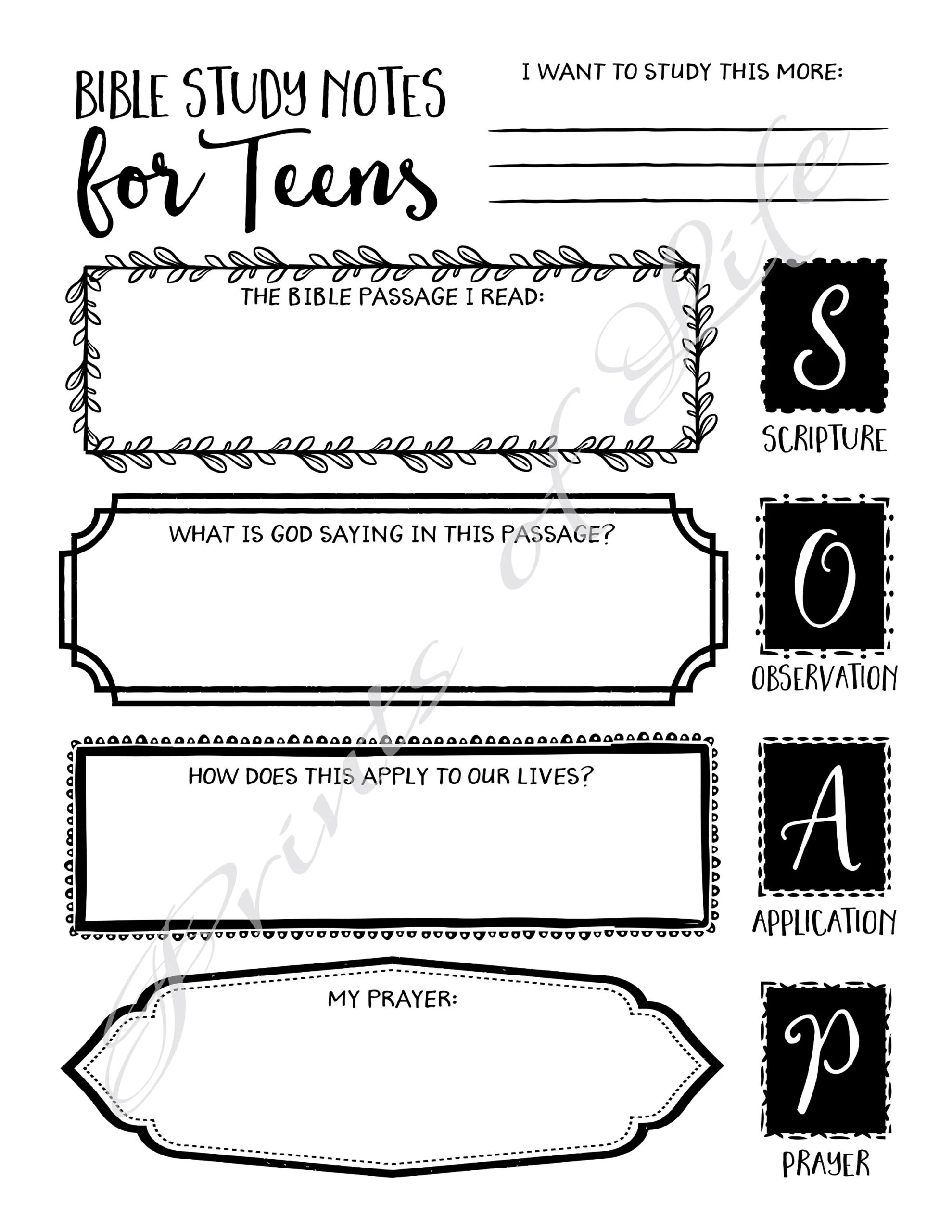 bible study journal notes for teens instant download printable