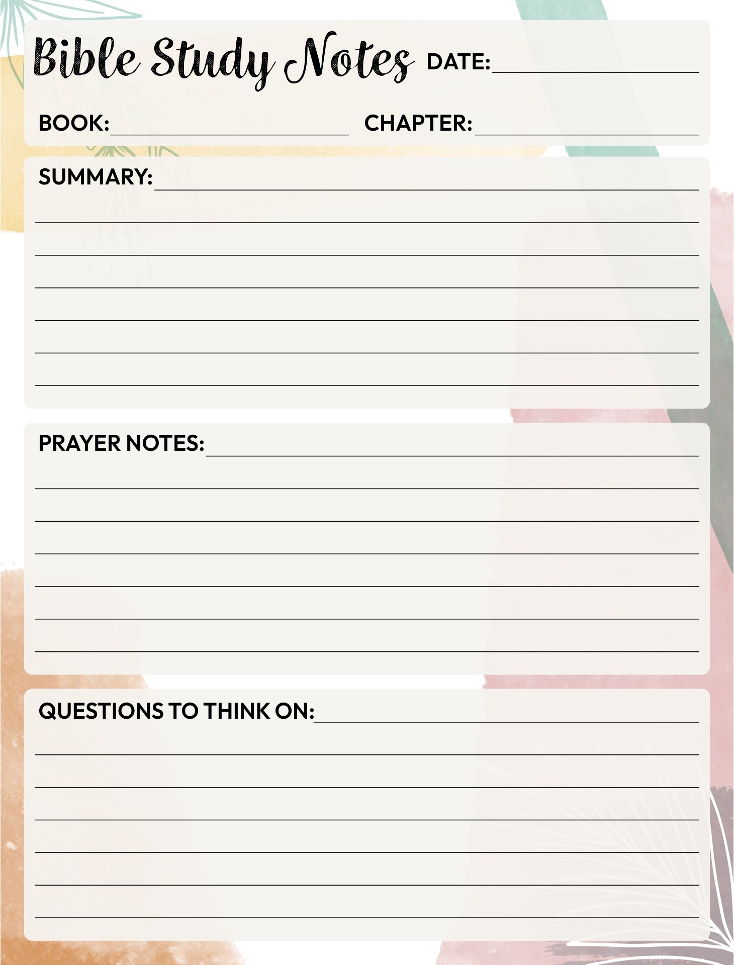 Bible Study Guides Printable Free Blank Pages