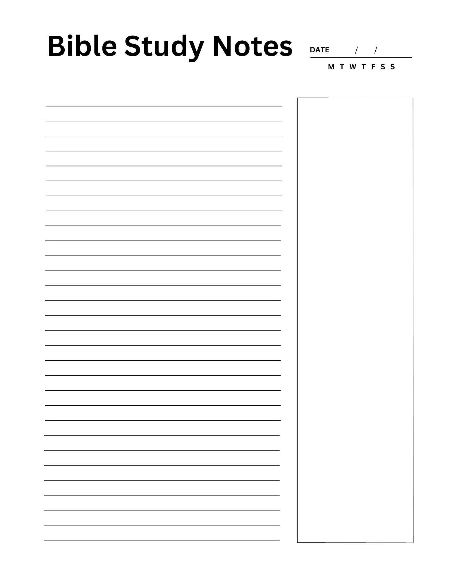 Bible Study Notes Side Notes Black And White Sleek Bible Study Worksheet Printable Bible Study Resource Easy To Use In Bible Study Etsy