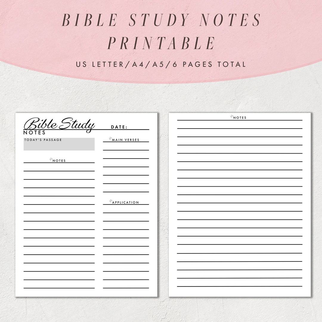 Bible Study Notes Template Printable Bible Study Journal Pages Christian Notes Planner US Letter Size A4 And A5 Etsy