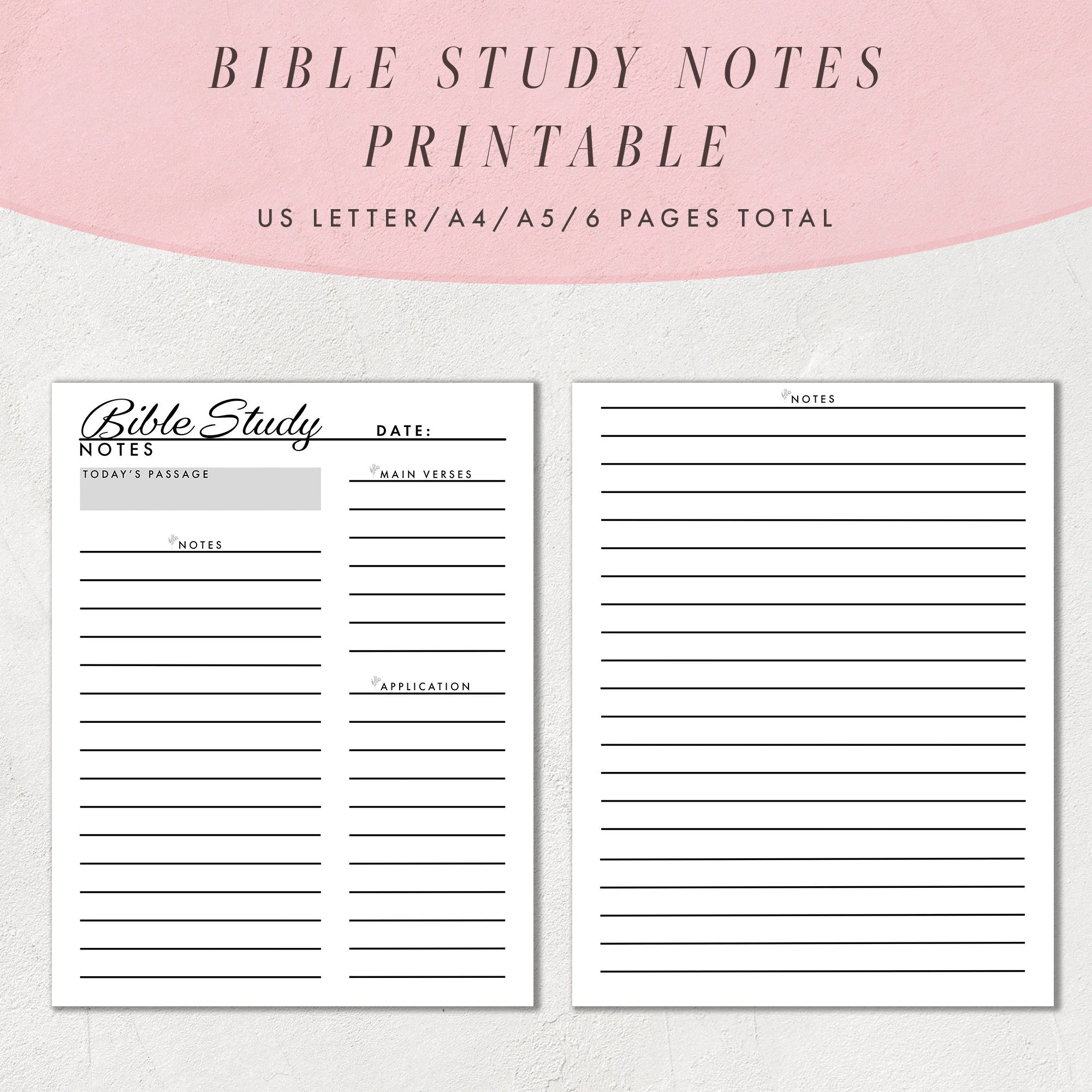 Bible Study Notes Template Printable Bible Study Journal Pages Christian Notes Planner US Letter Size A4 And A5 Etsy