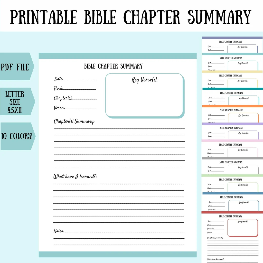 bible study planner printable bible chapter summary print at home bible journal pages bible study pages faith journal etsy